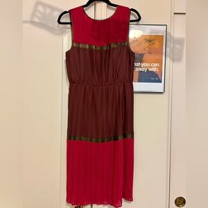 BCBGMaxAzria pink and burgundy Pleated Midi Dress